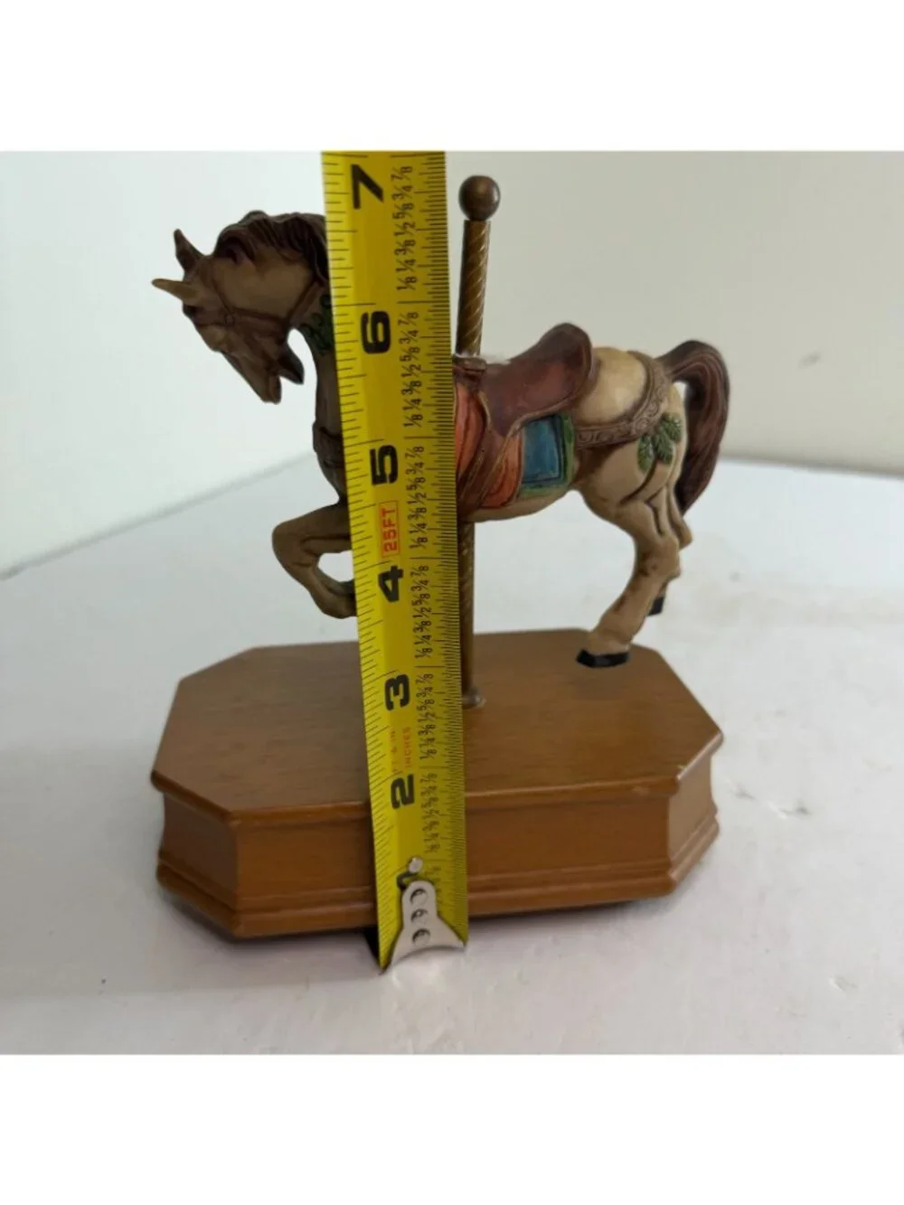 Vintage Carousel Horse Music Box with Wood Base Small - Works, Plays Music